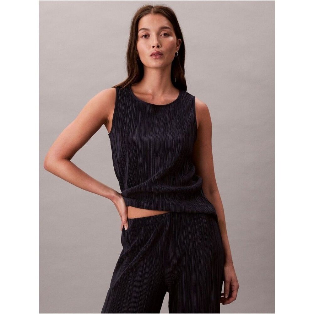 Calvin Klein Navy Pleated Sleeveless Top